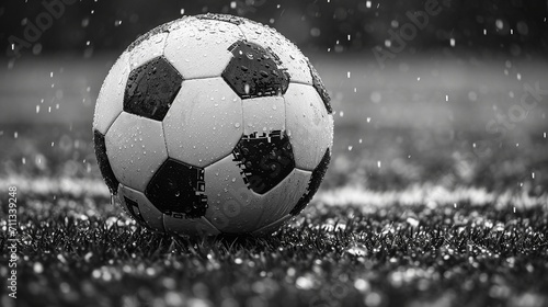 Capture the essence of soccer and football in a visually striking black and white field scene, perfect for sports-themed posters, greeting cards, headers, websites, and apps. © Danish
