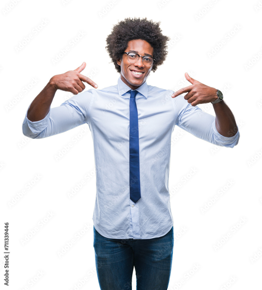 Afro american business man wearing glasses over isolated background looking confident with smile on face, pointing oneself with fingers proud and happy. Afro american business man wearing glasses over isolated background looking confident with smile on face, pointing oneself with fingers proud and happy.