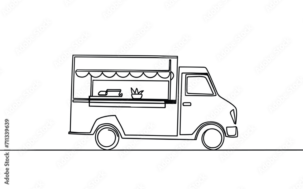 Continuous one line drawing of food van