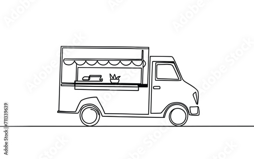 Continuous one line drawing of food van