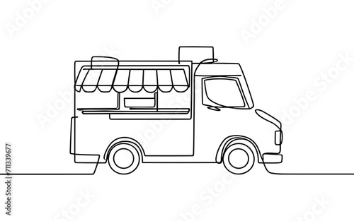 Continuous one line drawing of food van