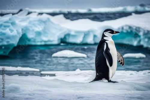 Witness the untamed elegance of a chinstrap penguin on the beach  a symbol of resilience in the harsh beauty of Antarctica.
