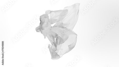 White transparent silk fabric flowing by wind, close-up