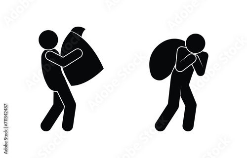 icon man carries a bag, stick figure people