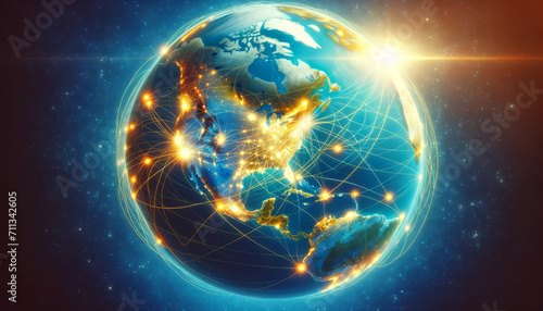Vibrant Global Network Digital Illustration Over Earth