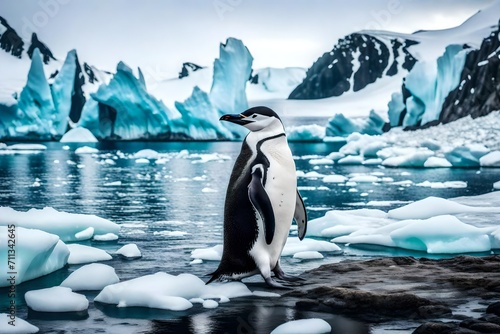 Experience the raw beauty of nature with a mesmerizing photograph of a chinstrap penguin exploring the pristine shores of Antarctica.