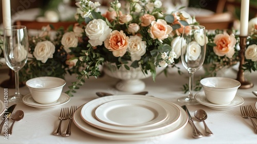 Embrace elegance and simplicity with a white table adorned by minimalist plates and gleaming silverware.