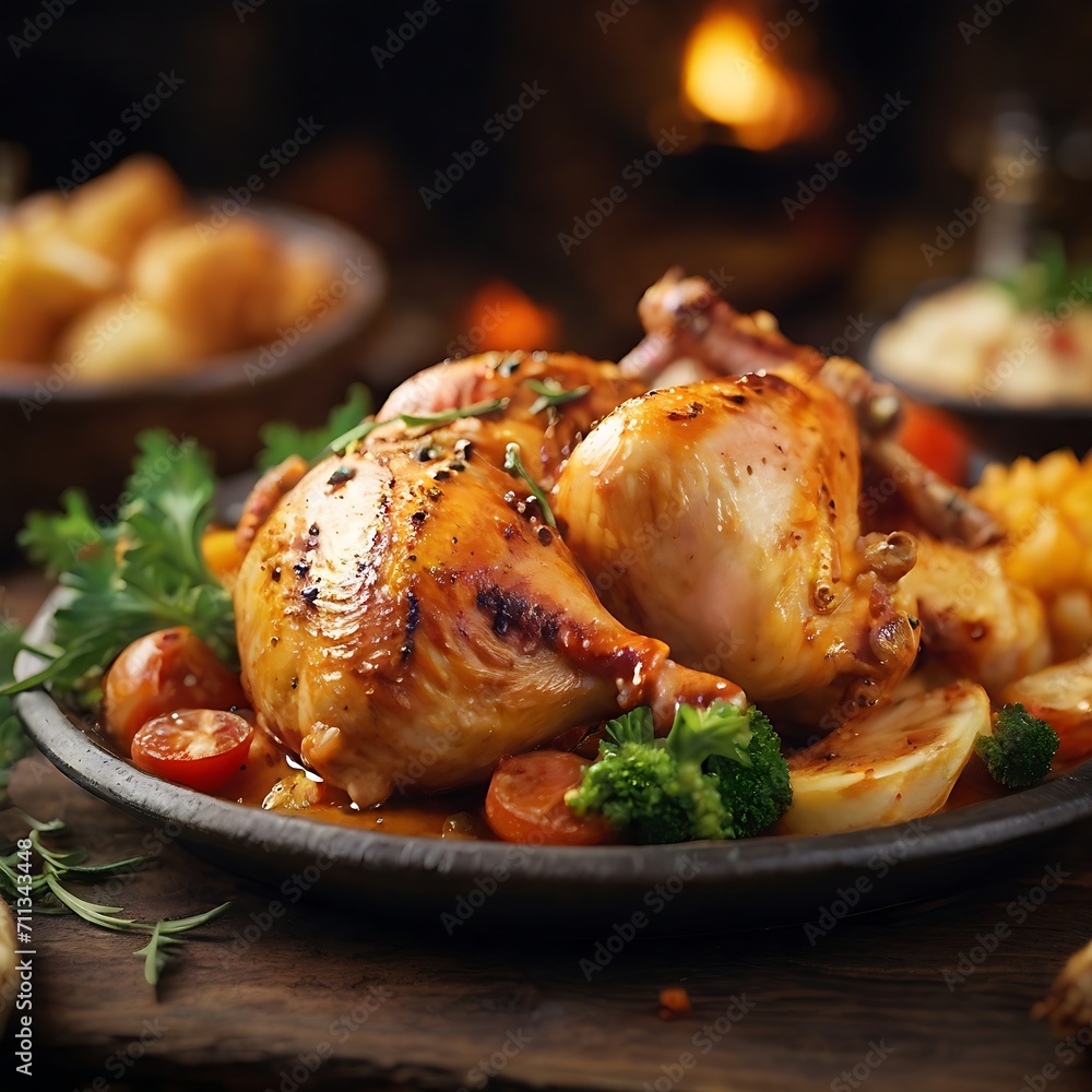 Close up on delicious chicken meal AI generate Image Close up on delicious chicken meal AI generate Image