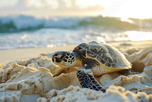 Female hawksbill turtles come ashore to lay their eggs on sandy beaches.