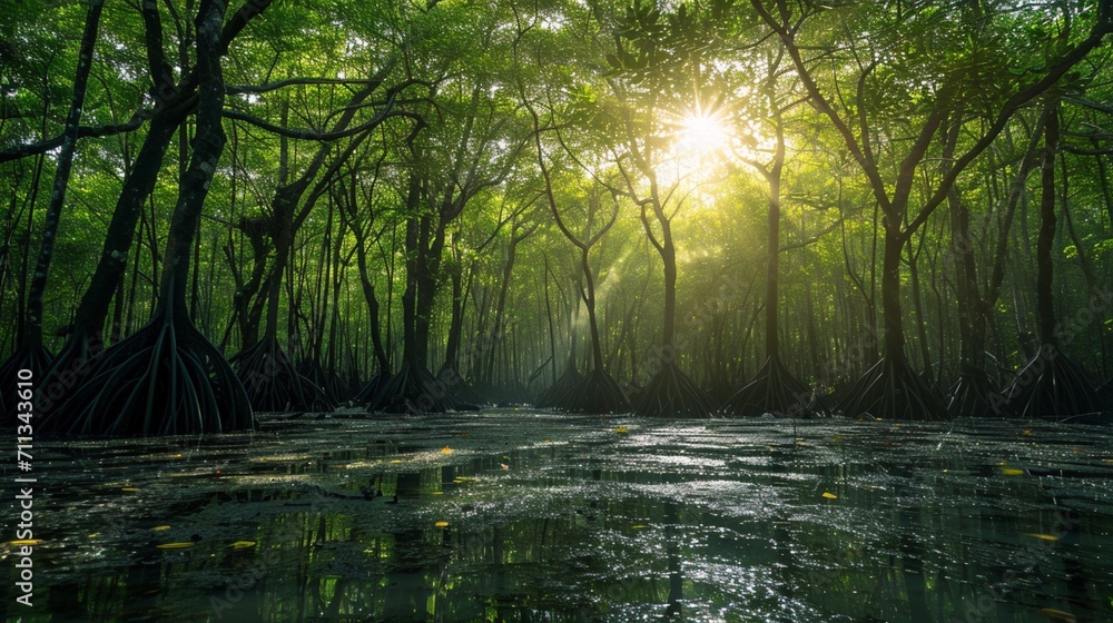 Fototapeta premium A serene mangrove forest providing a tranquil escape from the sun