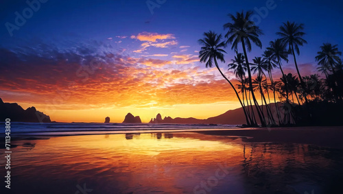 Tropical sunset landscape generated by AI
