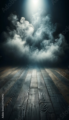 Ethereal Mist Over Dark Wooden Stage Floor