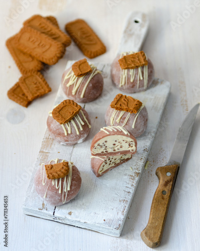 Salted Caramel Mochi with cookie decor