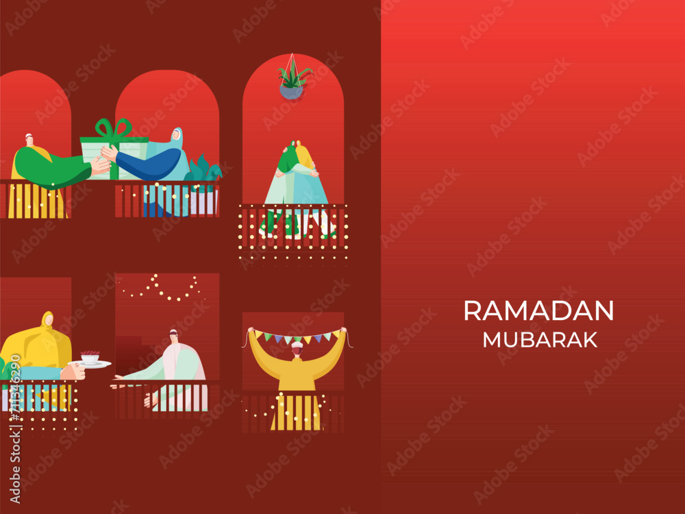 Naklejka premium Islamic People Celebrate And Enjoy at their Balcony on The Occasion Of Ramadan Mubarak.