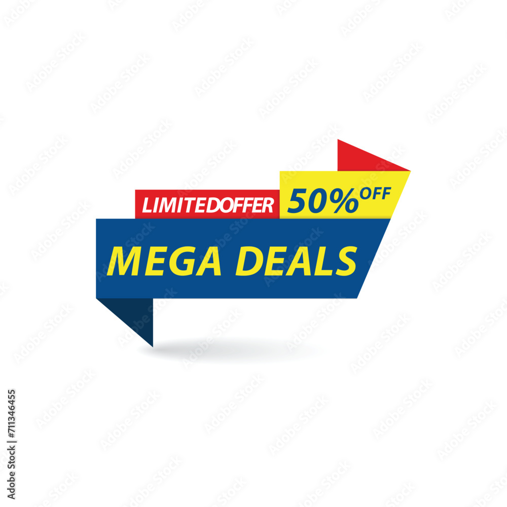 Limited offer 50 percent off, mega deals label, banner for sales promotion Limited offer 50 percent off, mega deals label, banner for sales promotion