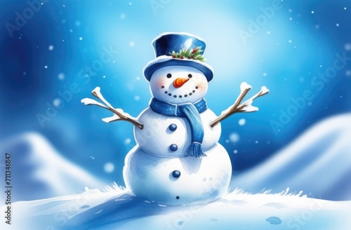 jolly snowman on a snowdrift