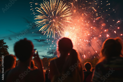 Group of friends watching fireworks