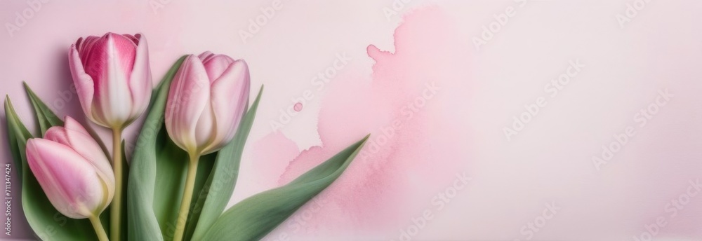Fototapeta premium pastel tulips watercolor background. tulips space for text