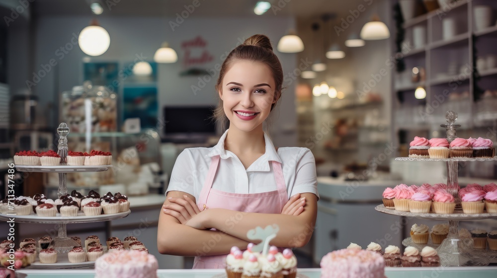 smiling pastry woman at her workplace