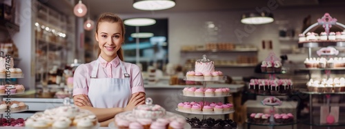 smiling pastry woman at her workplace