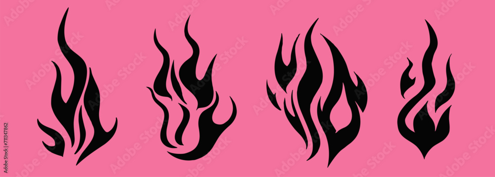 Set of neo-tribal flame shapes for flash tattoos or sticker designs.