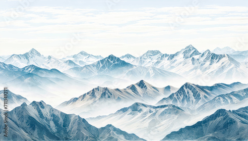 A mountain range covered in fog with sharp peaks and valleys © Graphic Dude