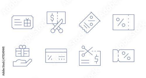 Coupons icons. Editable stroke. Containing voucher, giftcard, coupon. © Spaceicon