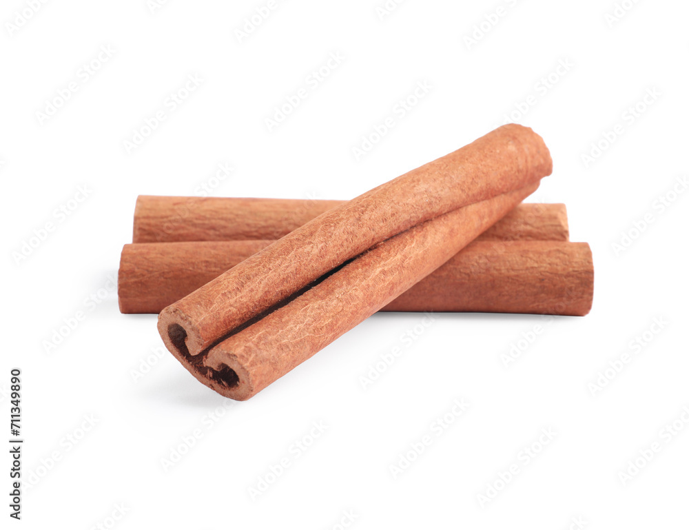 Dry aromatic cinnamon sticks isolated on white