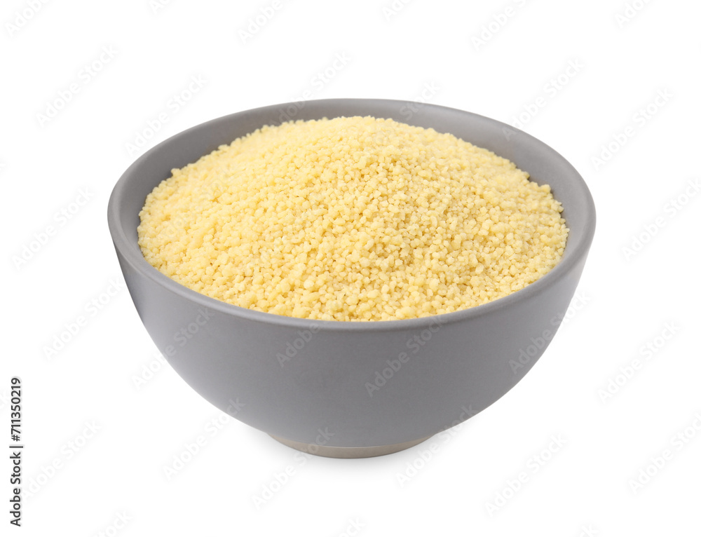 Raw couscous in bowl isolated on white Raw couscous in bowl isolated on white