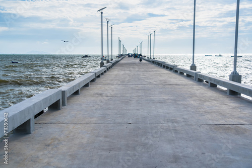 CHONBURI, THAILAND - October, 15, 2023: Concrete bridge pier fishing in the sea. © bubbers