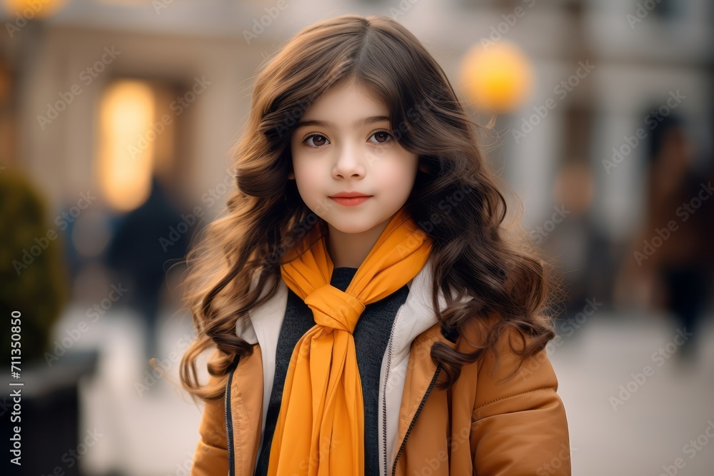 Portrait of a beautiful girl with curly hair in a yellow coat Portrait of a beautiful girl with curly hair in a yellow coat