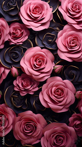 pink roses with golden lines