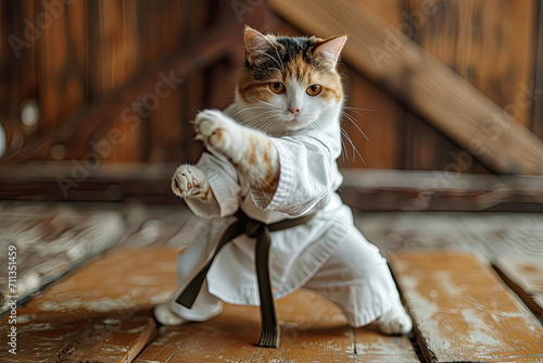 Cute cat dressed in kimono generative ai  photo