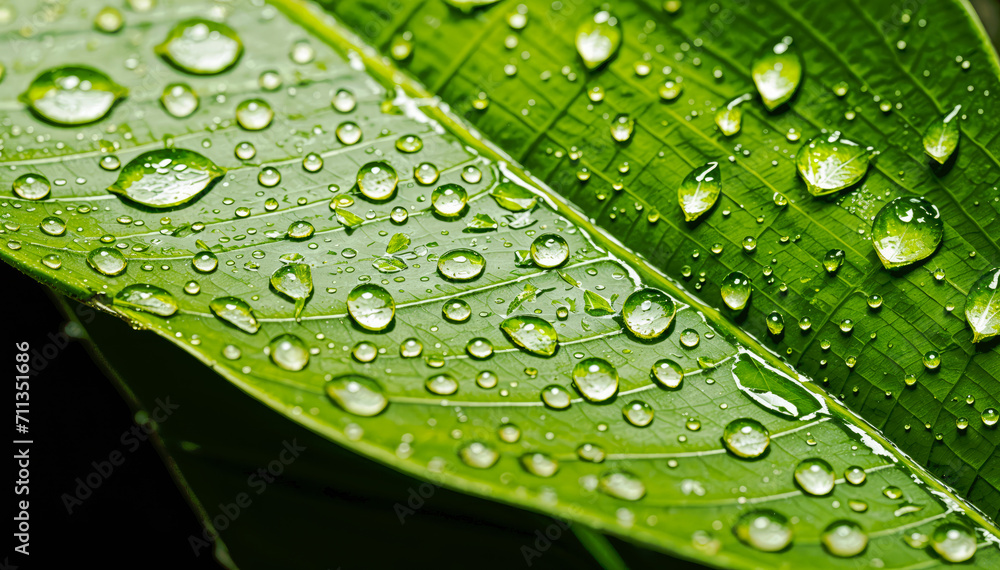 Close-up of Dew Drop on Green Leaf in Natural Environment Close-up of Dew Drop on Green Leaf in Natural Environment
