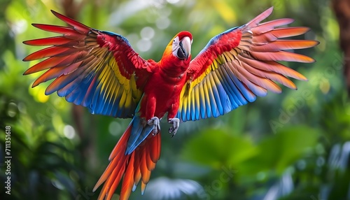 tropical parrot flying 