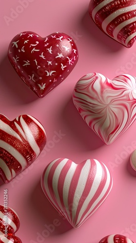 Valentine day background or phone wallpaper with heart shaped sweet candies, lollipops AI generated