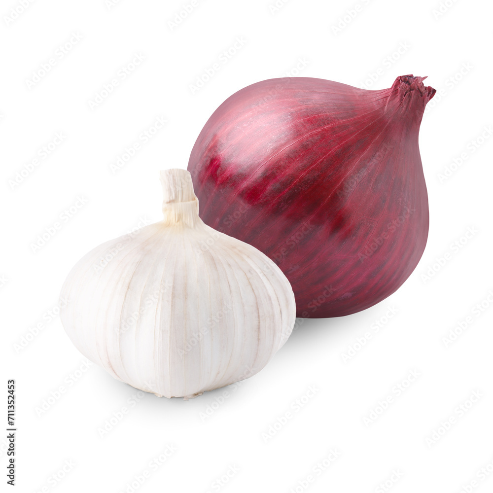 Fototapeta premium Garlic and red onion isolated on white