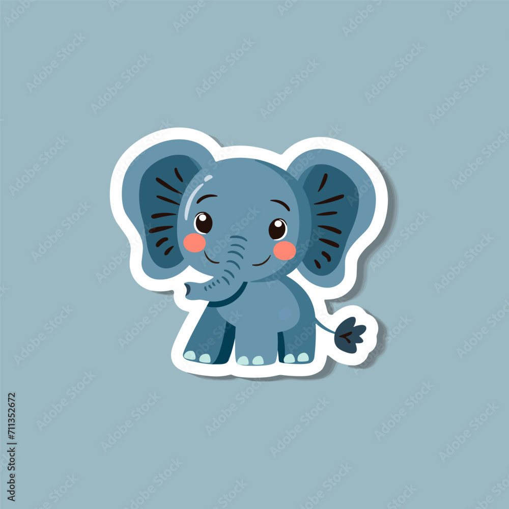 Cute baby elephant sticker vector illustration