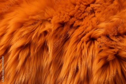 Orange fur texture background. Soft fashion synthetic furry fiber backdrop. Generate ai