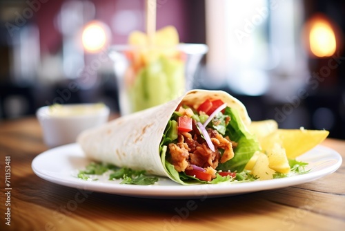 mediterranean kebab wrap with lettuce and sauce on table