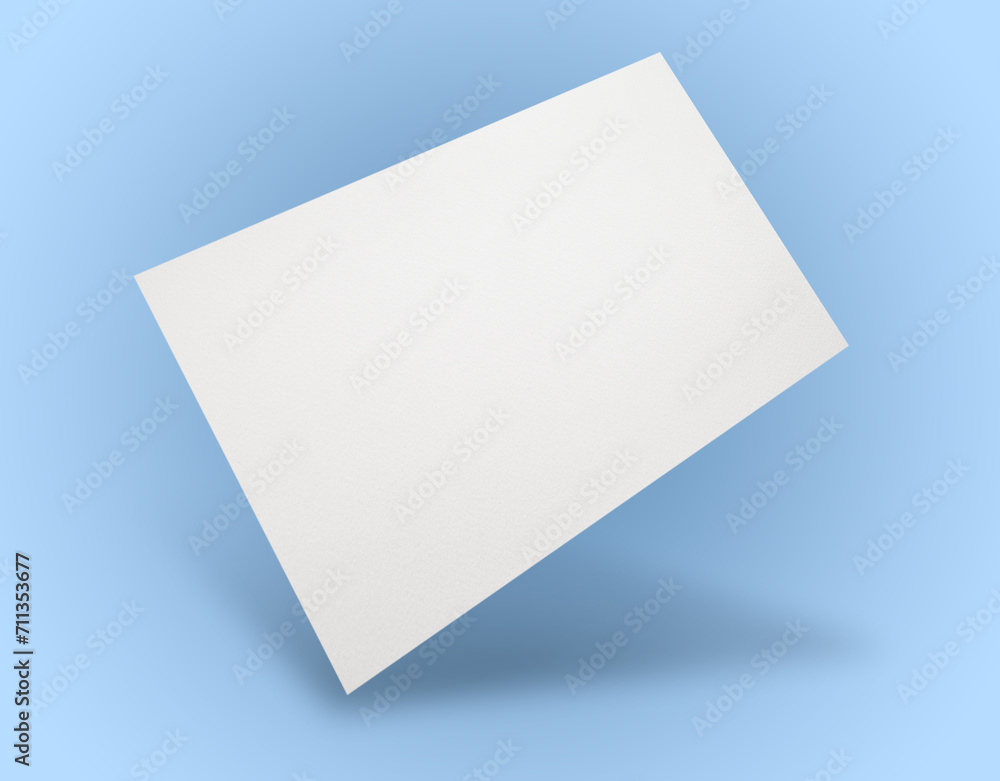 Blank business card in air on light blue background. Mockup for design Blank business card in air on light blue background. Mockup for design