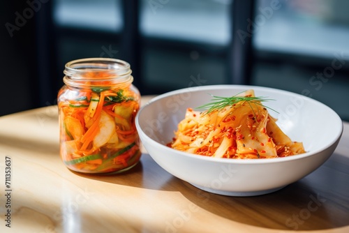 kimchi served as a side dish in a modern restaurant setting