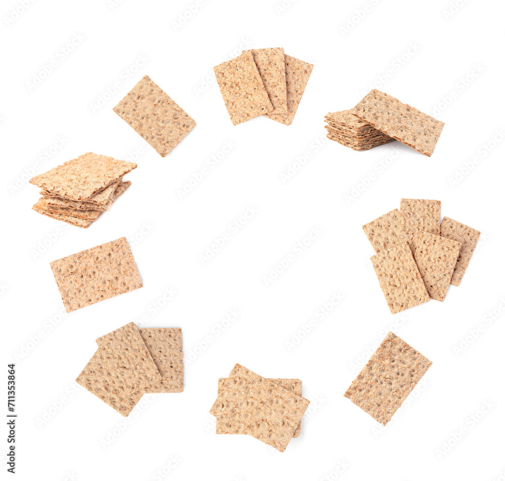 Crispbreads isolated on white, collection. Healthy snack Crispbreads isolated on white, collection. Healthy snack