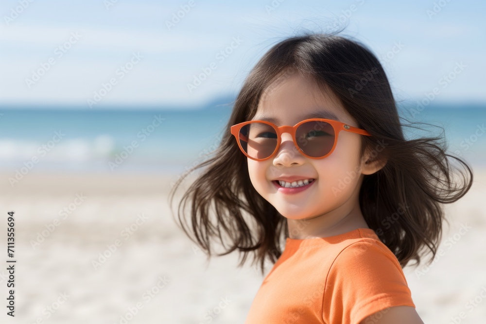 Asian child Girl at Beach in a sunny day Asian child Girl at Beach in a sunny day