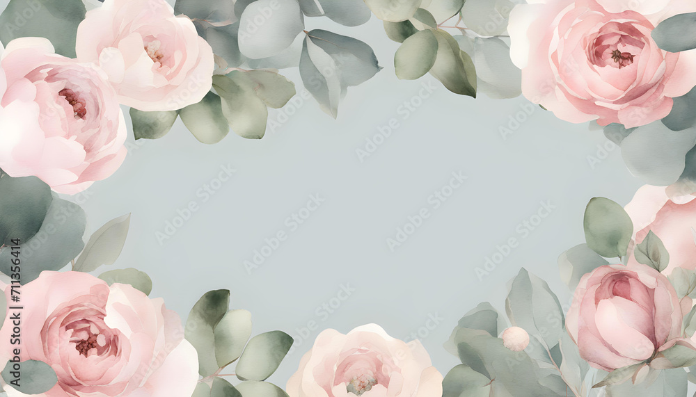 Elegant Watercolor Wedding Clipart: Light Pink Flowers and Eucalyptus Greenery