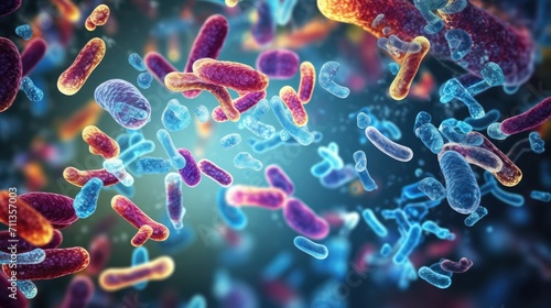 Probiotics Bacteria in Biological Science: Microscopic Medicine for Digestion, Stomach Health, Escherichia Coli Treatment, AI Generated