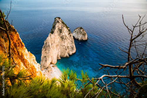 viewpoint of Keri and the famous Mizithres rocks with turquoise sea at Zakynthos island  Greece photo