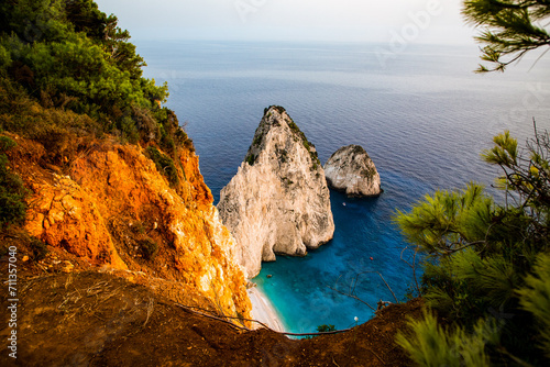 viewpoint of Keri and the famous Mizithres rocks with turquoise sea at Zakynthos island  Greece photo