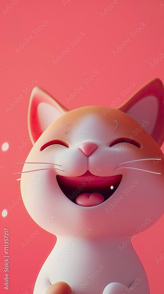 Close-up: happy cat head, cartoon, minimalism, 3D style, 3D render, HD, 8K, gradient background - generative ai Close-up: happy cat head, cartoon, minimalism, 3D style, 3D render, HD, 8K, gradient background - generative ai