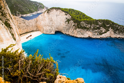 navagio beach with the famous wrecked ship in Zante, Greece